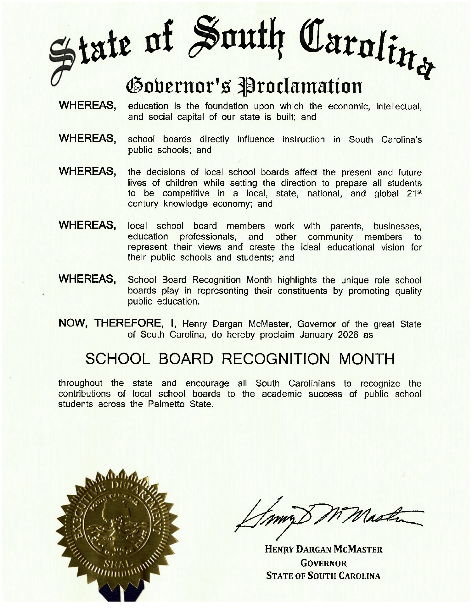 GOVERNOR'S PROCLAMATION